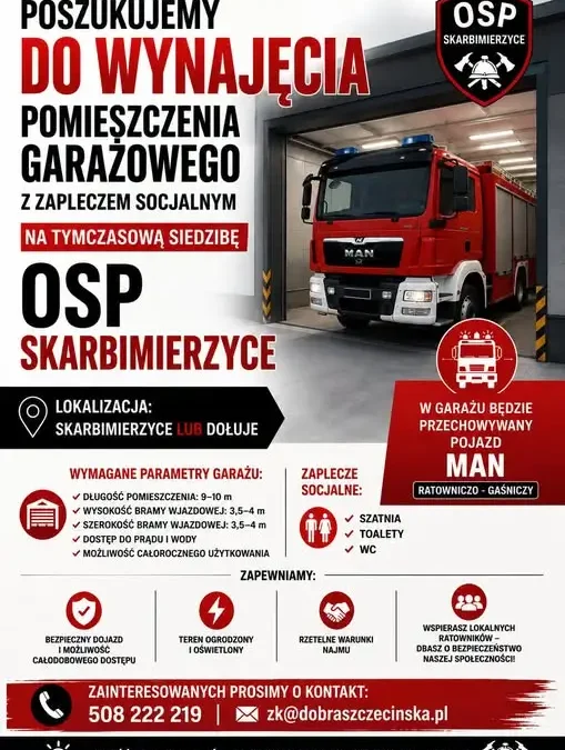 Gmina Dobra szuka tymczasowego garażu dla OSP Skarbimierzyce