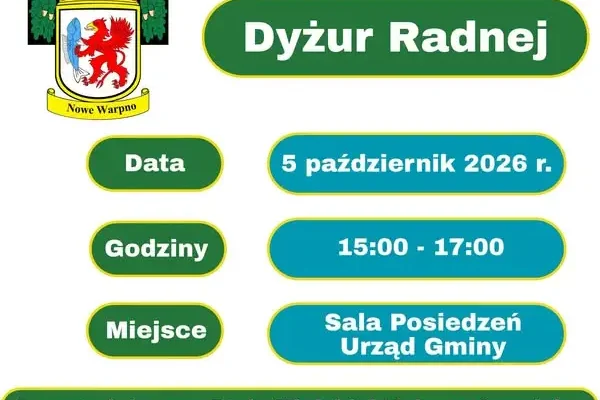 Dyżur Przewodniczącej Rady Miejskiej w Nowym Warpnie – 5 października 2026